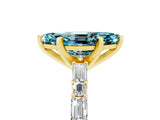 Yellow gold Marquise Cut Blue Topaz Solitaire with Side Baguettes and Channel Set Band_5