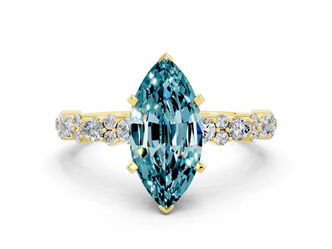 Yellow gold Marquise Cut Blue Topaz Solitaire with Side Stones, Pave Band, Four-Prong Setting_24