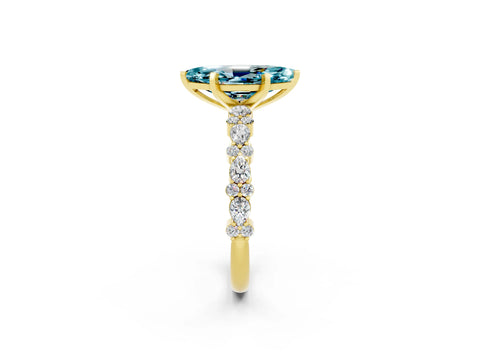 Yellow gold Marquise Cut Blue Topaz Solitaire with Side Stones, Pave Band, Four-Prong Setting_26