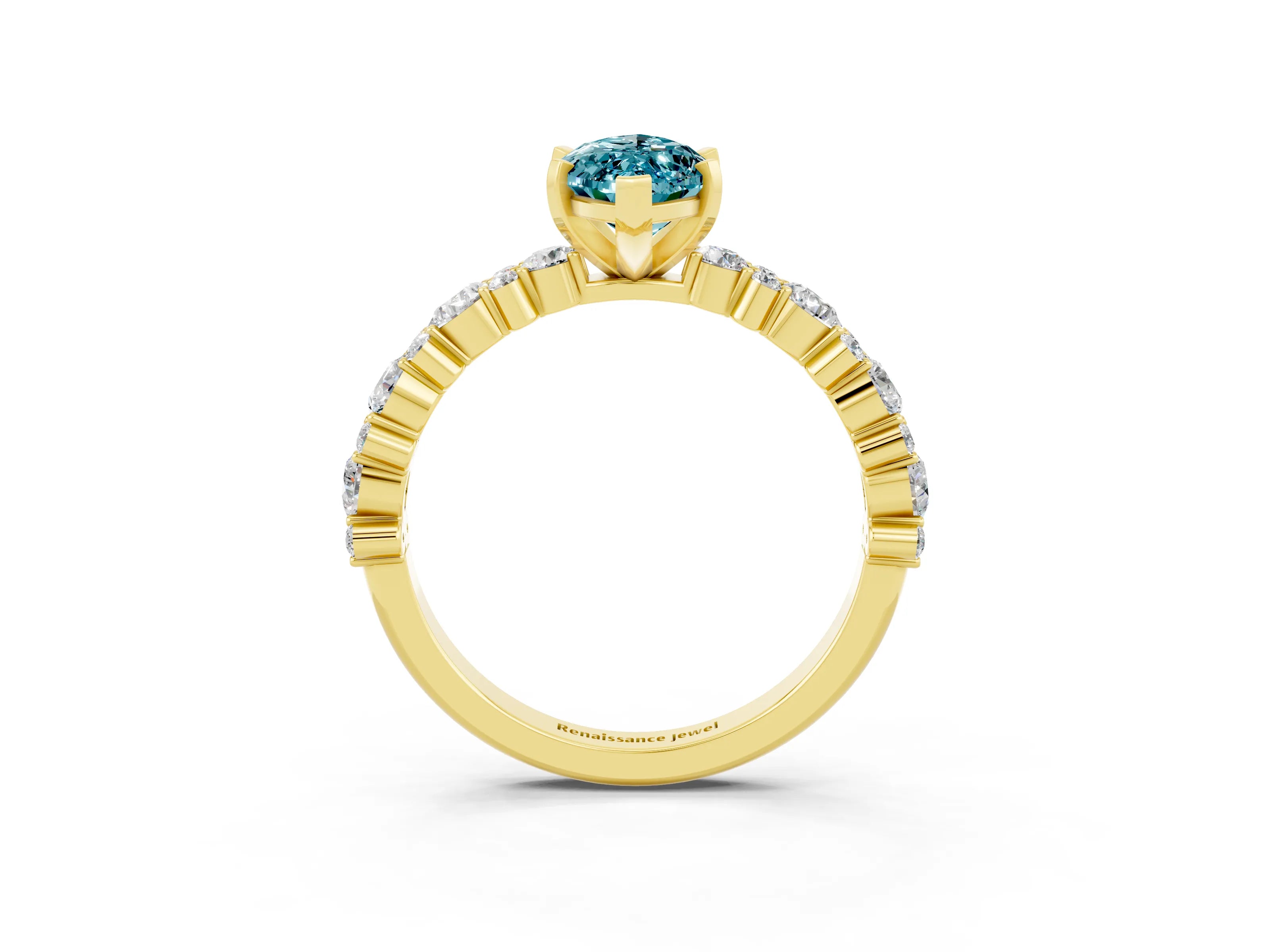 Yellow gold Marquise Cut Blue Topaz Solitaire with Side Stones, Pave Band, Four-Prong Setting_27