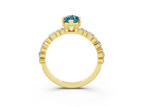 Yellow gold Marquise Cut Blue Topaz Solitaire with Side Stones, Pave Band, Four-Prong Setting_27