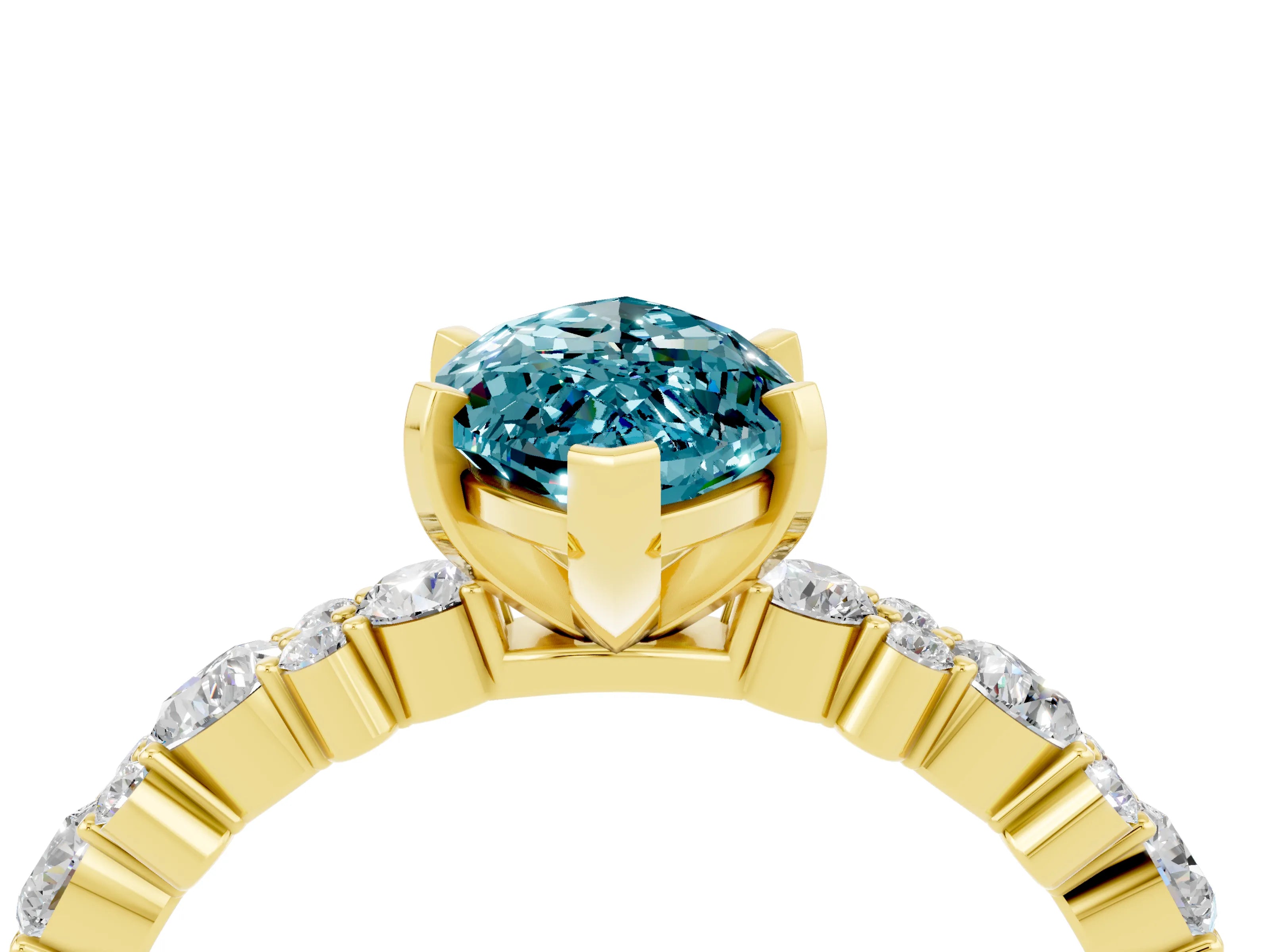 Yellow gold Marquise Cut Blue Topaz Solitaire with Side Stones, Pave Band, Four-Prong Setting_28