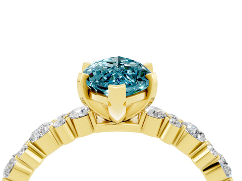 Yellow gold Marquise Cut Blue Topaz Solitaire with Side Stones, Pave Band, Four-Prong Setting_28