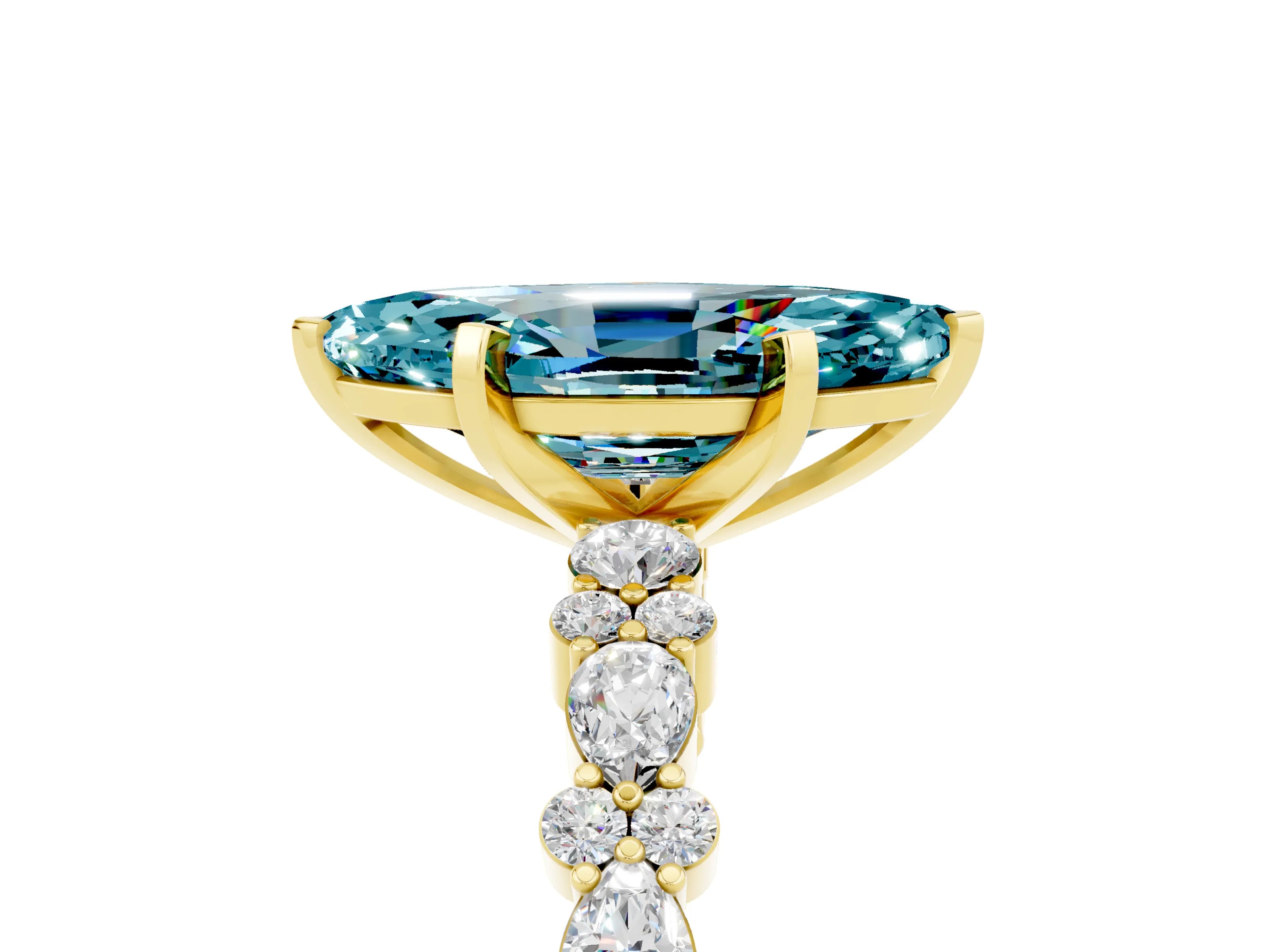 Yellow gold Marquise Cut Blue Topaz Solitaire with Side Stones, Pave Band, Four-Prong Setting_29