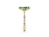 Yellow gold Marquise Cut Blue Topaz Solitaire with Side Stones on a Pavé Band and Four-Prong Setting_2