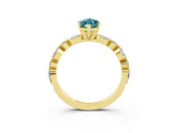 Yellow gold Marquise Cut Blue Topaz Solitaire with Side Stones on a Pavé Band and Four-Prong Setting_3