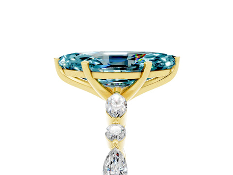 Yellow gold Marquise Cut Blue Topaz Solitaire with Side Stones on a Pavé Band and Four-Prong Setting_5