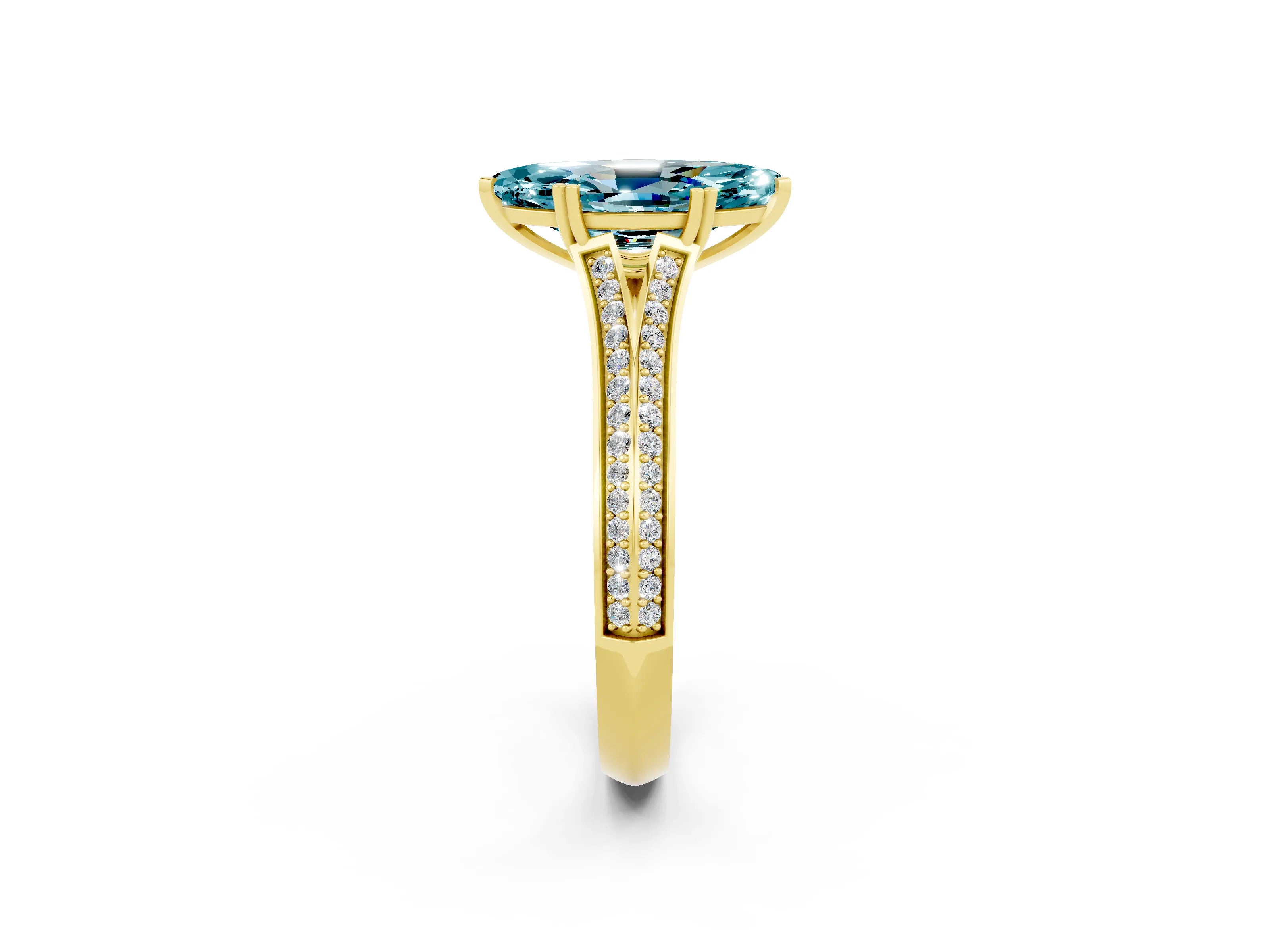 Yellow gold Marquise Cut Blue Topaz Split Shank Engagement Ring with Pavé Band_2