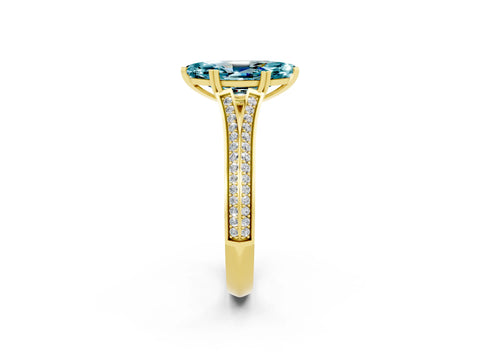 Yellow gold Marquise Cut Blue Topaz Split Shank Engagement Ring with Pavé Band_2