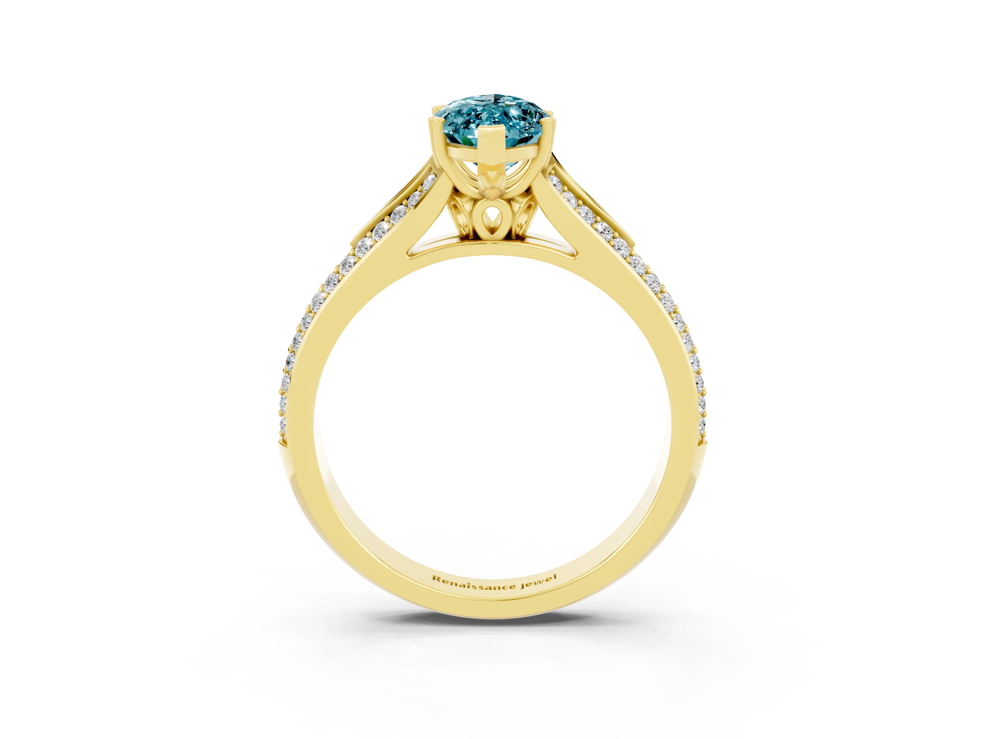 Yellow gold Marquise Cut Blue Topaz Split Shank Engagement Ring with Pavé Band_3