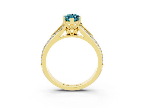 Yellow gold Marquise Cut Blue Topaz Split Shank Engagement Ring with Pavé Band_3