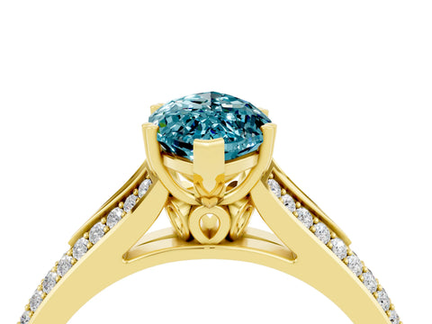 Yellow gold Marquise Cut Blue Topaz Split Shank Engagement Ring with Pavé Band_4