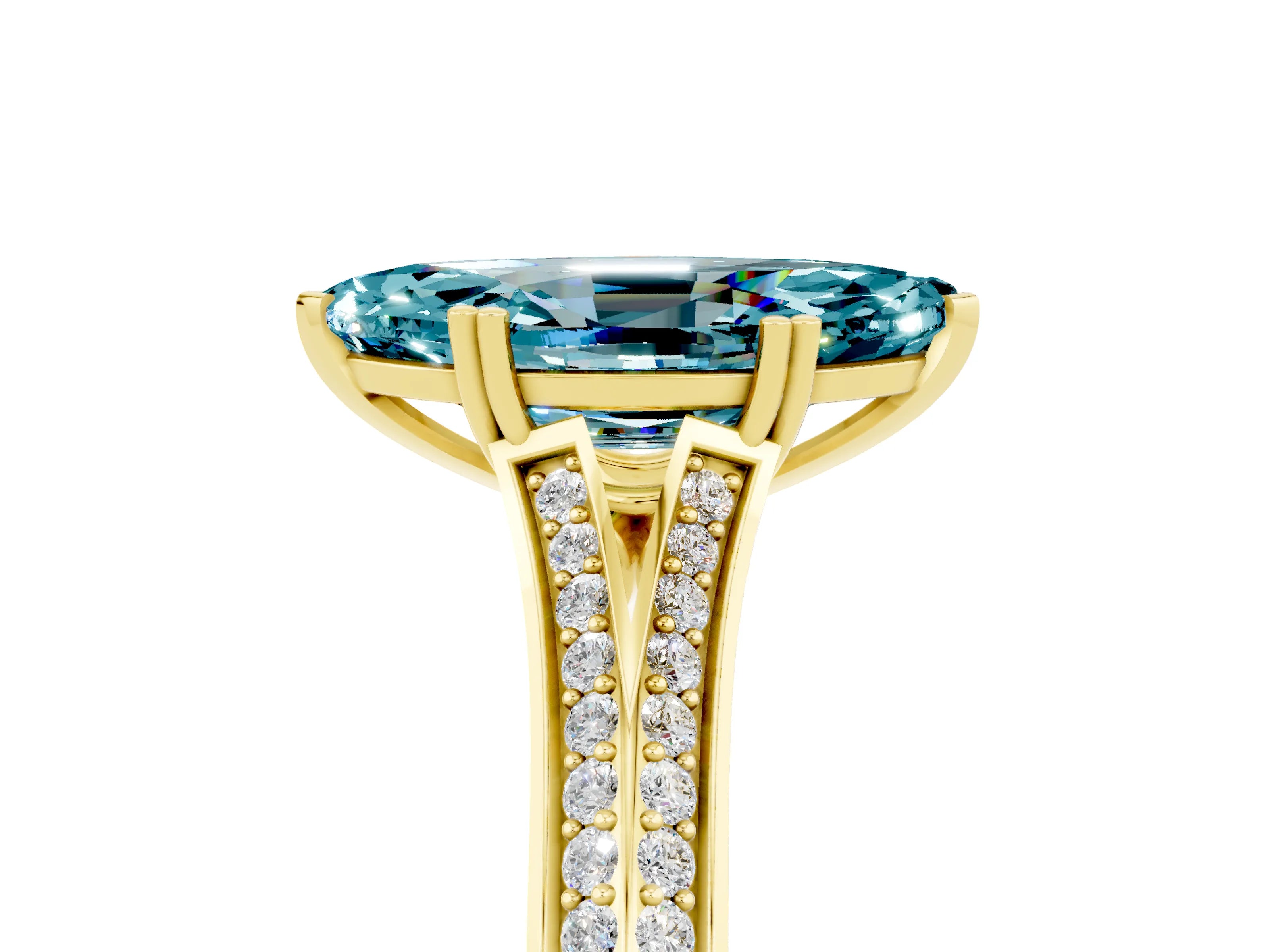 Yellow gold Marquise Cut Blue Topaz Split Shank Engagement Ring with Pavé Band_5