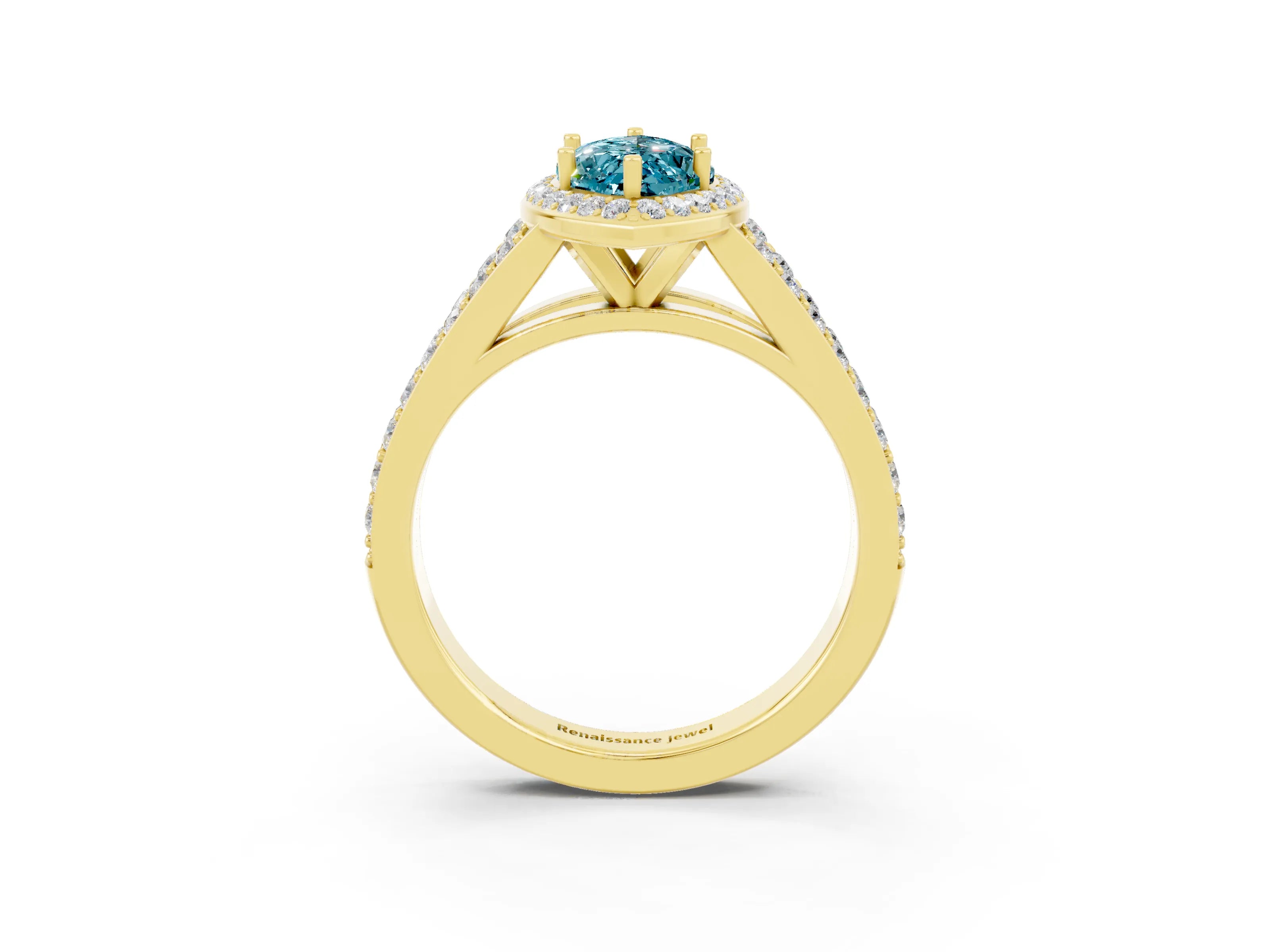 Yellow gold Marquise Cut Blue Topaz Split Shank Halo Ring with Four-Prong Setting_15