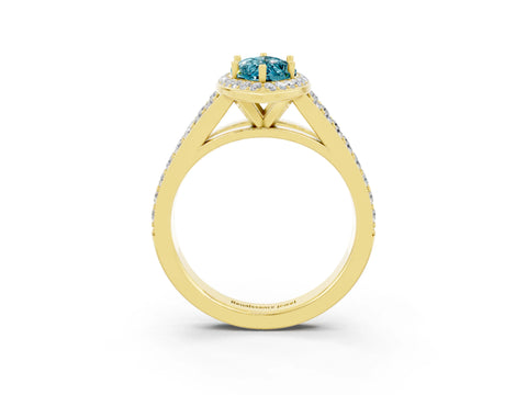 Yellow gold Marquise Cut Blue Topaz Split Shank Halo Ring with Four-Prong Setting_15