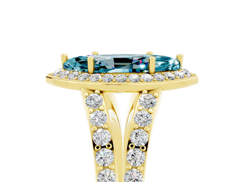 Yellow gold Marquise Cut Blue Topaz Split Shank Halo Ring with Four-Prong Setting_17