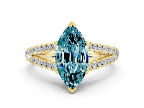 Yellow gold Marquise Cut Blue Topaz Split Shank Pavé Engagement Ring with Four-Prong Setting_12