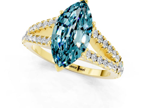 Yellow gold Marquise Cut Blue Topaz Split Shank Pavé Engagement Ring with Four-Prong Setting_13