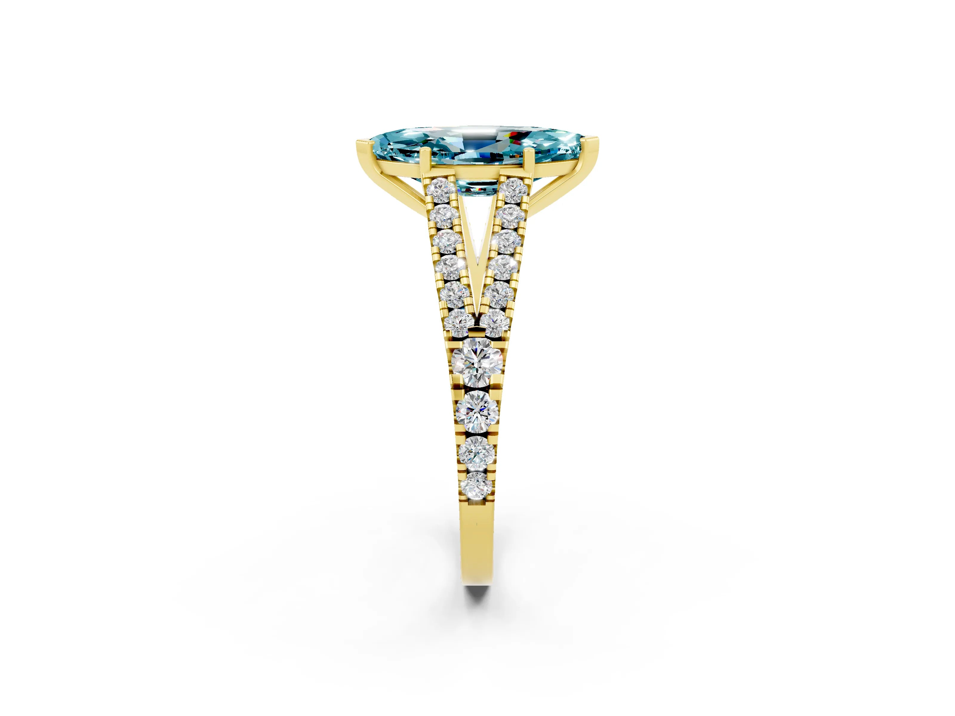 Yellow gold Marquise Cut Blue Topaz Split Shank Pavé Engagement Ring with Four-Prong Setting_14