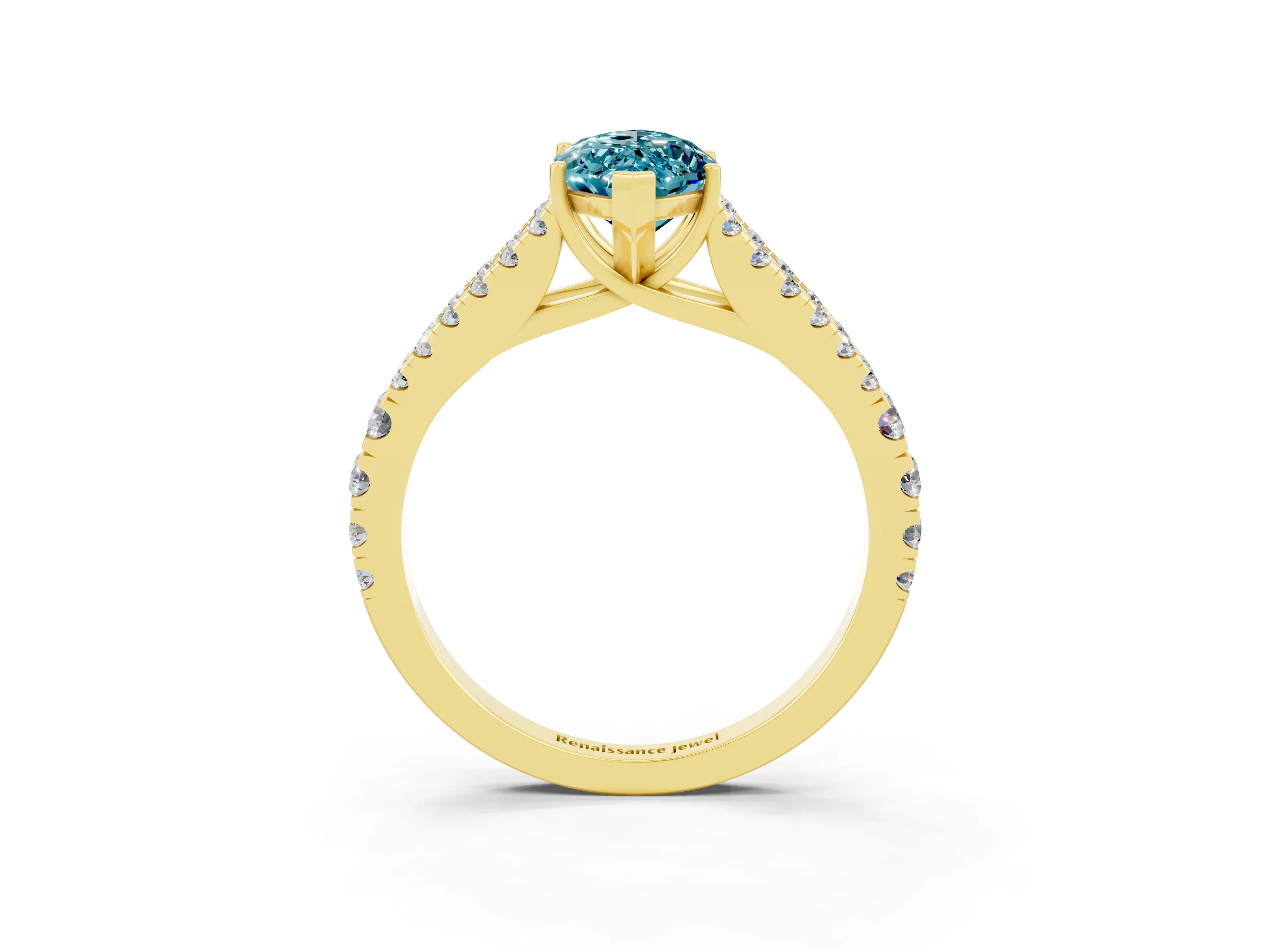 Yellow gold Marquise Cut Blue Topaz Split Shank Pavé Engagement Ring with Four-Prong Setting_15