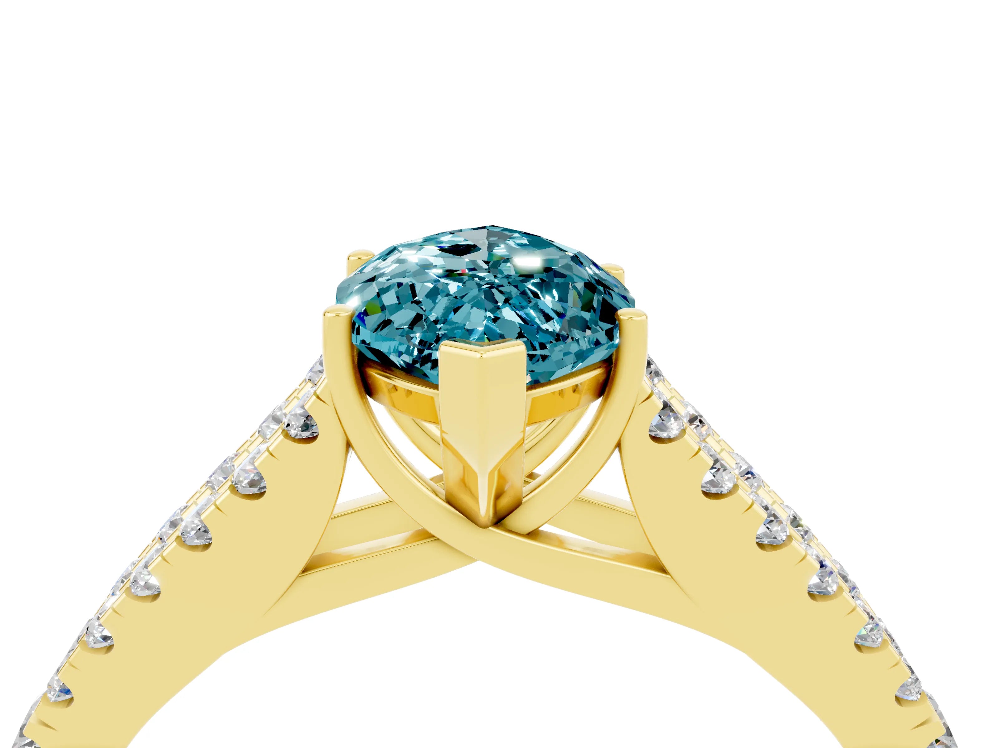 Yellow gold Marquise Cut Blue Topaz Split Shank Pavé Engagement Ring with Four-Prong Setting_16