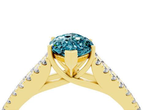 Yellow gold Marquise Cut Blue Topaz Split Shank Pavé Engagement Ring with Four-Prong Setting_16
