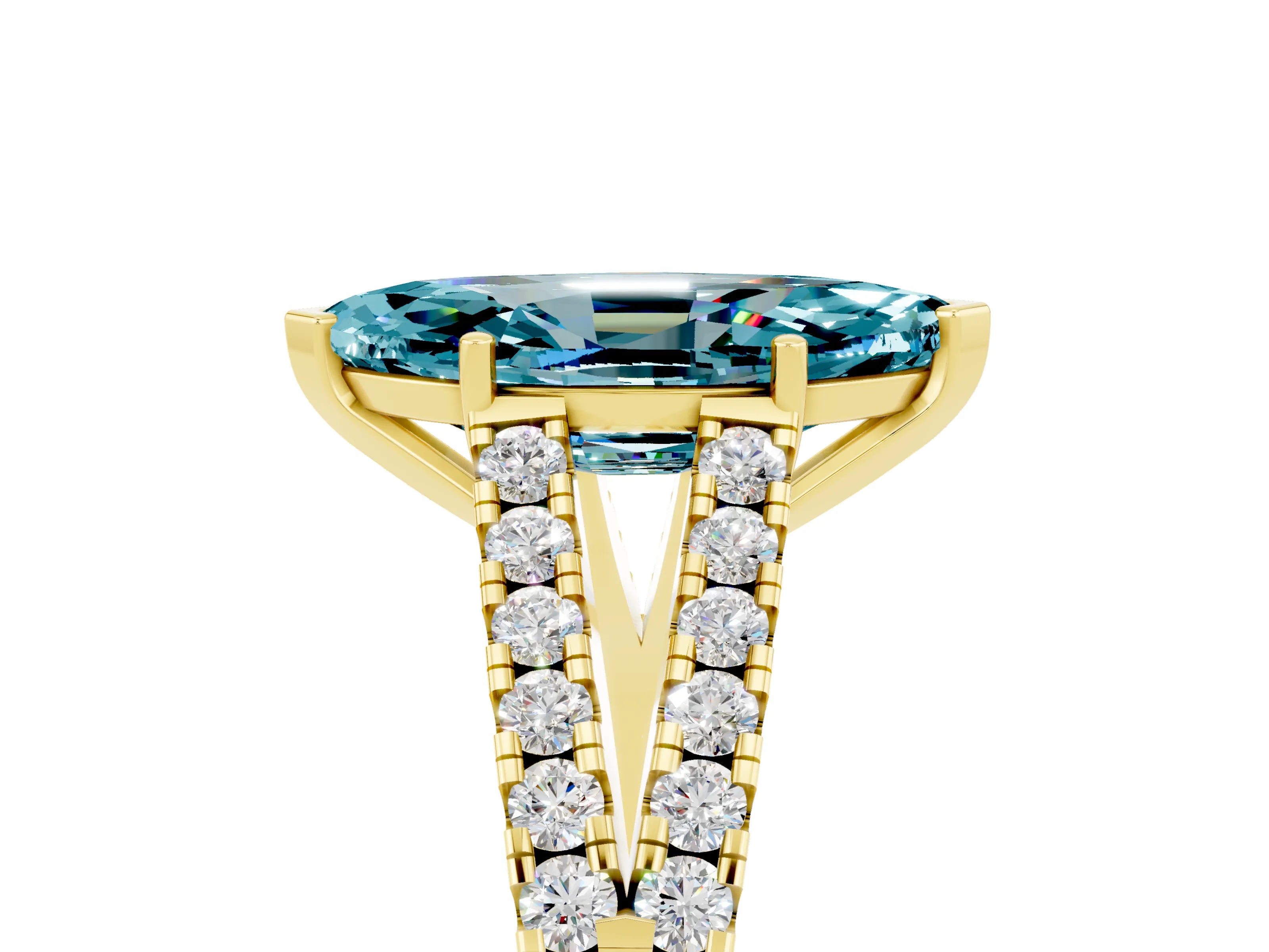 Yellow gold Marquise Cut Blue Topaz Split Shank Pavé Engagement Ring with Four-Prong Setting_17