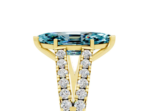 Yellow gold Marquise Cut Blue Topaz Split Shank Pavé Engagement Ring with Four-Prong Setting_17