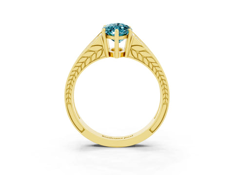 Yellow gold Marquise Cut Blue Topaz Split Shank Ring with Pavé Band and Four-Prong Setting_3