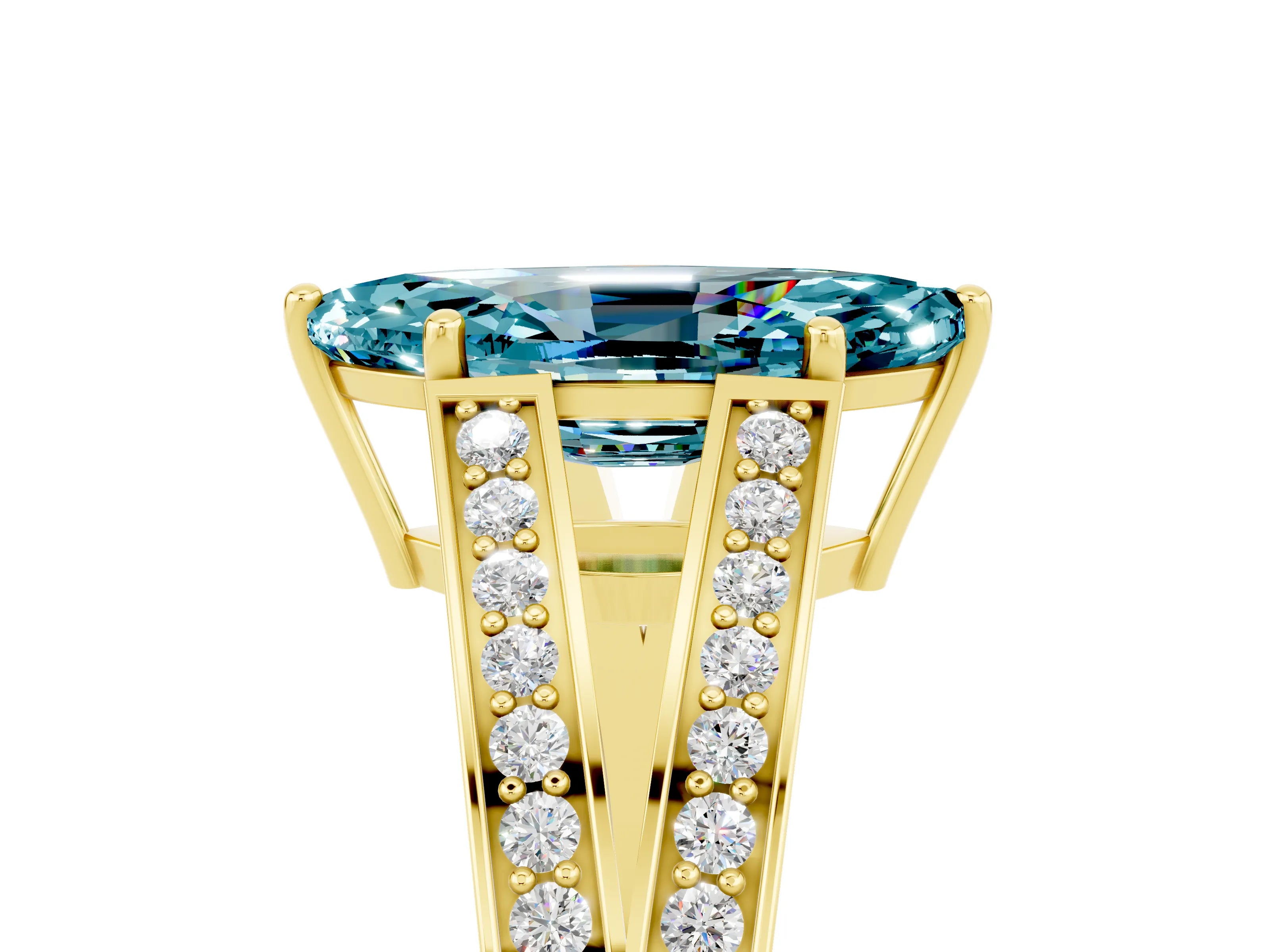 Yellow gold Marquise Cut Blue Topaz Split Shank Ring with Pavé Band and Four-Prong Setting_5
