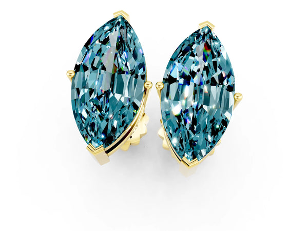 Yellow gold Marquise Cut Blue Topaz Stud Earrings