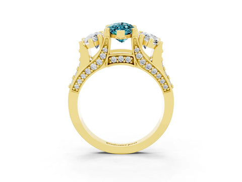 Yellow gold Marquise Cut Blue Topaz Three-Stone Ring with Channel Set Band and Four-Prong Setting_3