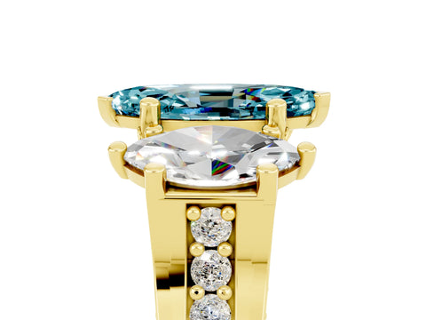 Yellow gold Marquise Cut Blue Topaz Three-Stone Ring with Channel Set Band and Four-Prong Setting_5