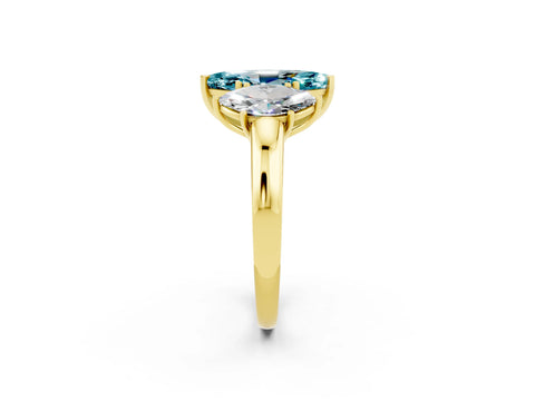 Yellow gold Marquise Cut Blue Topaz Three-Stone Ring with Four-Prong Setting and Classic Band_2