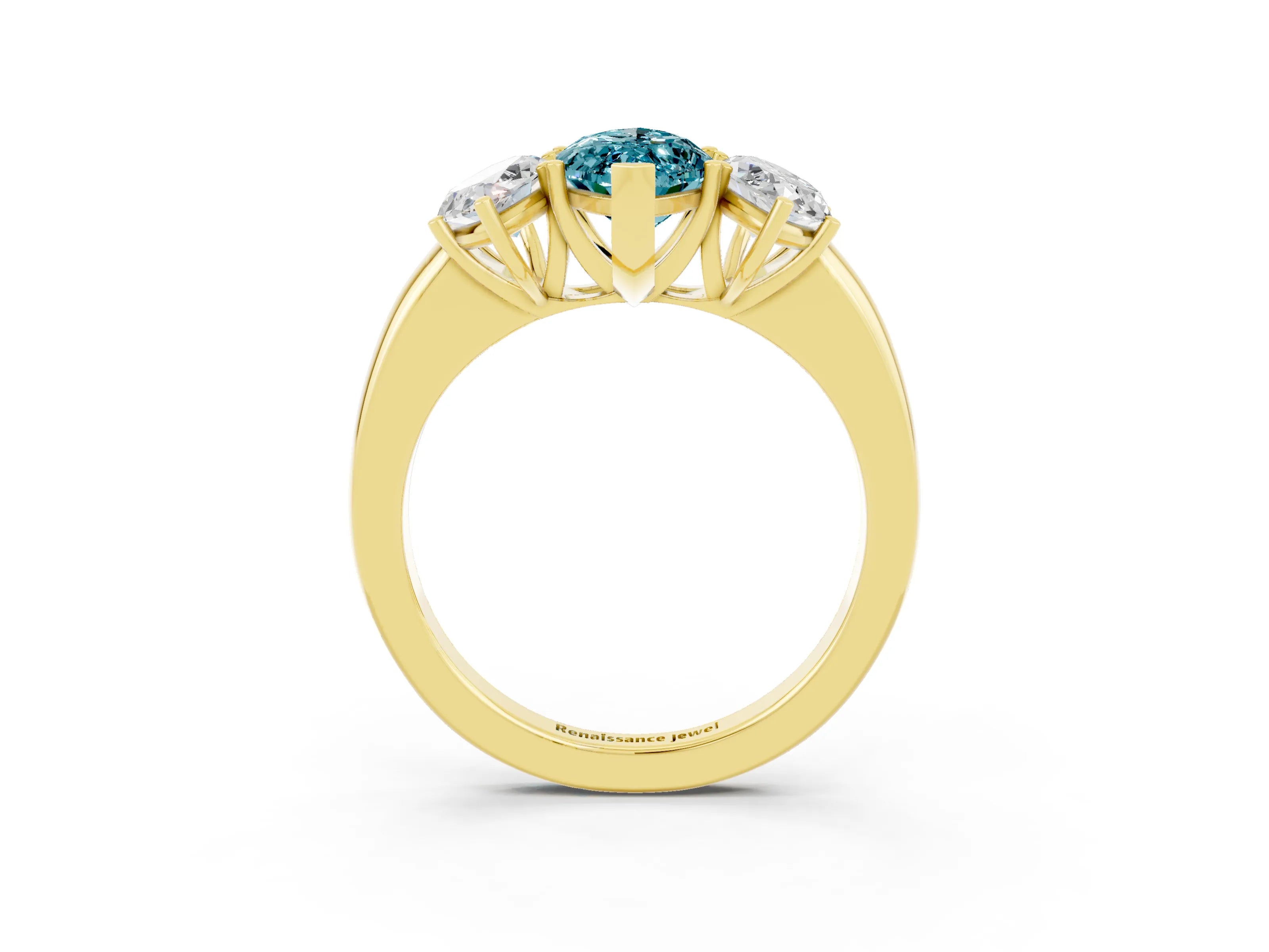 Yellow gold Marquise Cut Blue Topaz Three-Stone Ring with Four-Prong Setting and Classic Band_3