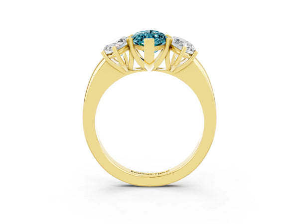 Yellow gold Marquise Cut Blue Topaz Three-Stone Ring with Four-Prong Setting and Classic Band
