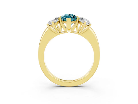 Yellow gold Marquise Cut Blue Topaz Three-Stone Ring with Four-Prong Setting and Classic Band_3