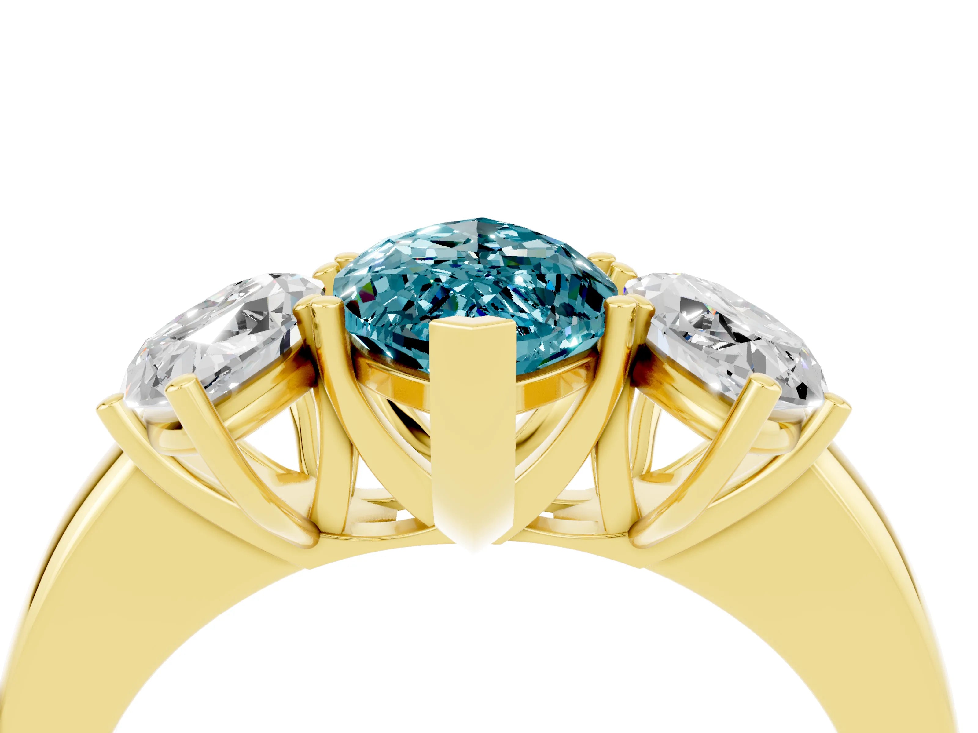 Yellow gold Marquise Cut Blue Topaz Three-Stone Ring with Four-Prong Setting and Classic Band_4