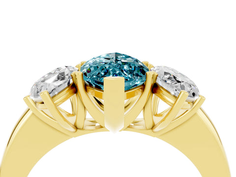 Yellow gold Marquise Cut Blue Topaz Three-Stone Ring with Four-Prong Setting and Classic Band_4