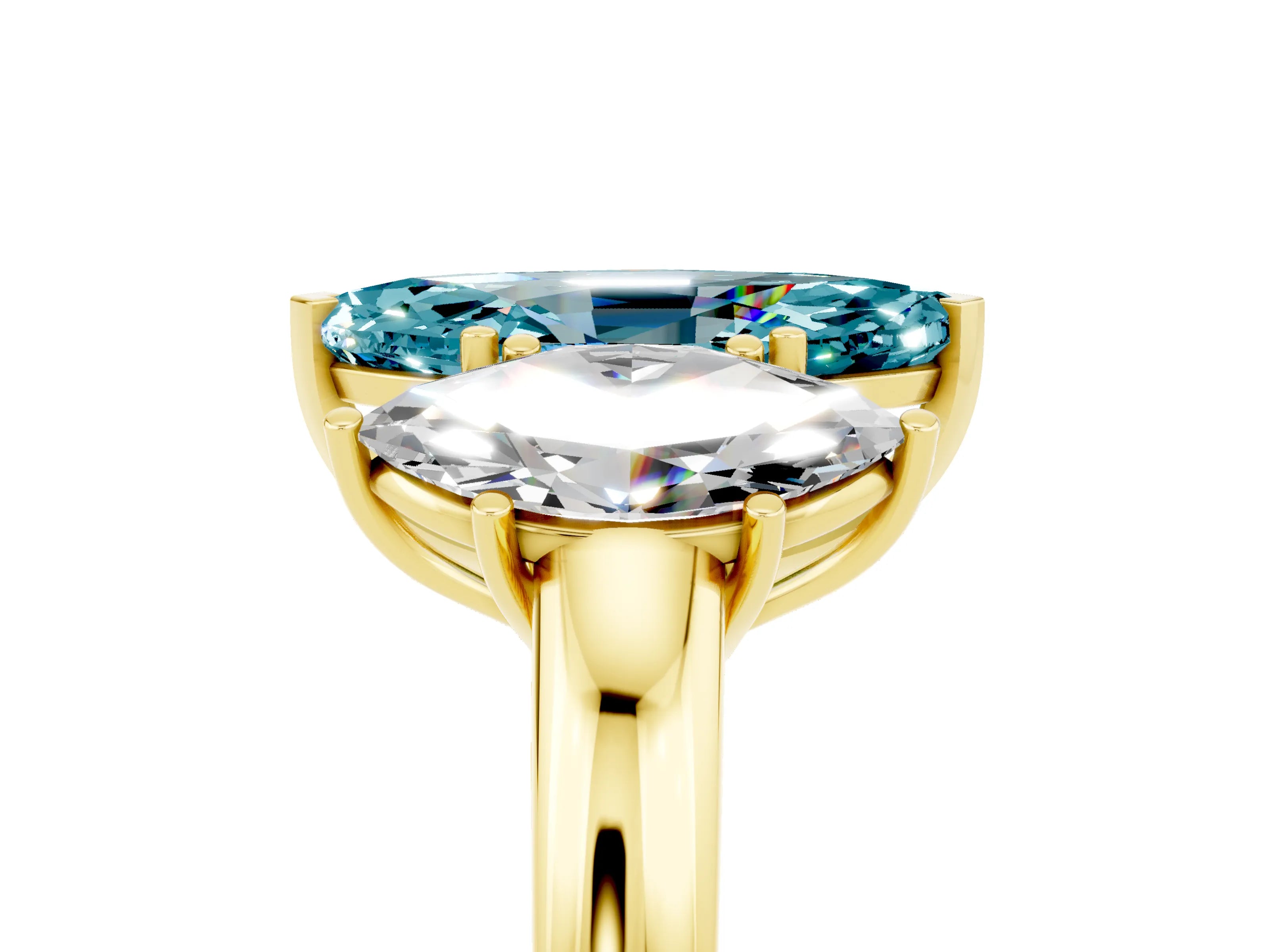 Yellow gold Marquise Cut Blue Topaz Three-Stone Ring with Four-Prong Setting and Classic Band_5