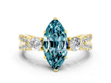 Yellow gold Marquise Cut Blue Topaz Three-Stone Ring with Pavé Split Shank and Four-Prong Setting_12