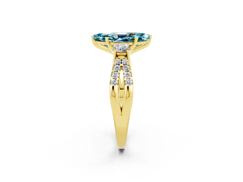 Yellow gold Marquise Cut Blue Topaz Three-Stone Ring with Pavé Split Shank and Four-Prong Setting_14