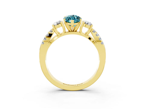 Yellow gold Marquise Cut Blue Topaz Three-Stone Ring with Pavé Split Shank and Four-Prong Setting_15