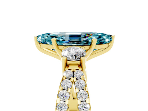 Yellow gold Marquise Cut Blue Topaz Three-Stone Ring with Pavé Split Shank and Four-Prong Setting_17