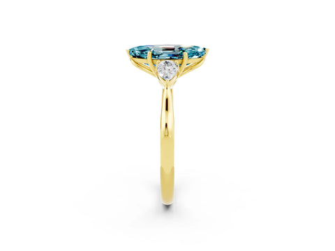 Yellow gold Marquise Cut Blue Topaz Three-Stone Ring with Pear Side Stones and Four-Prong Setting_14