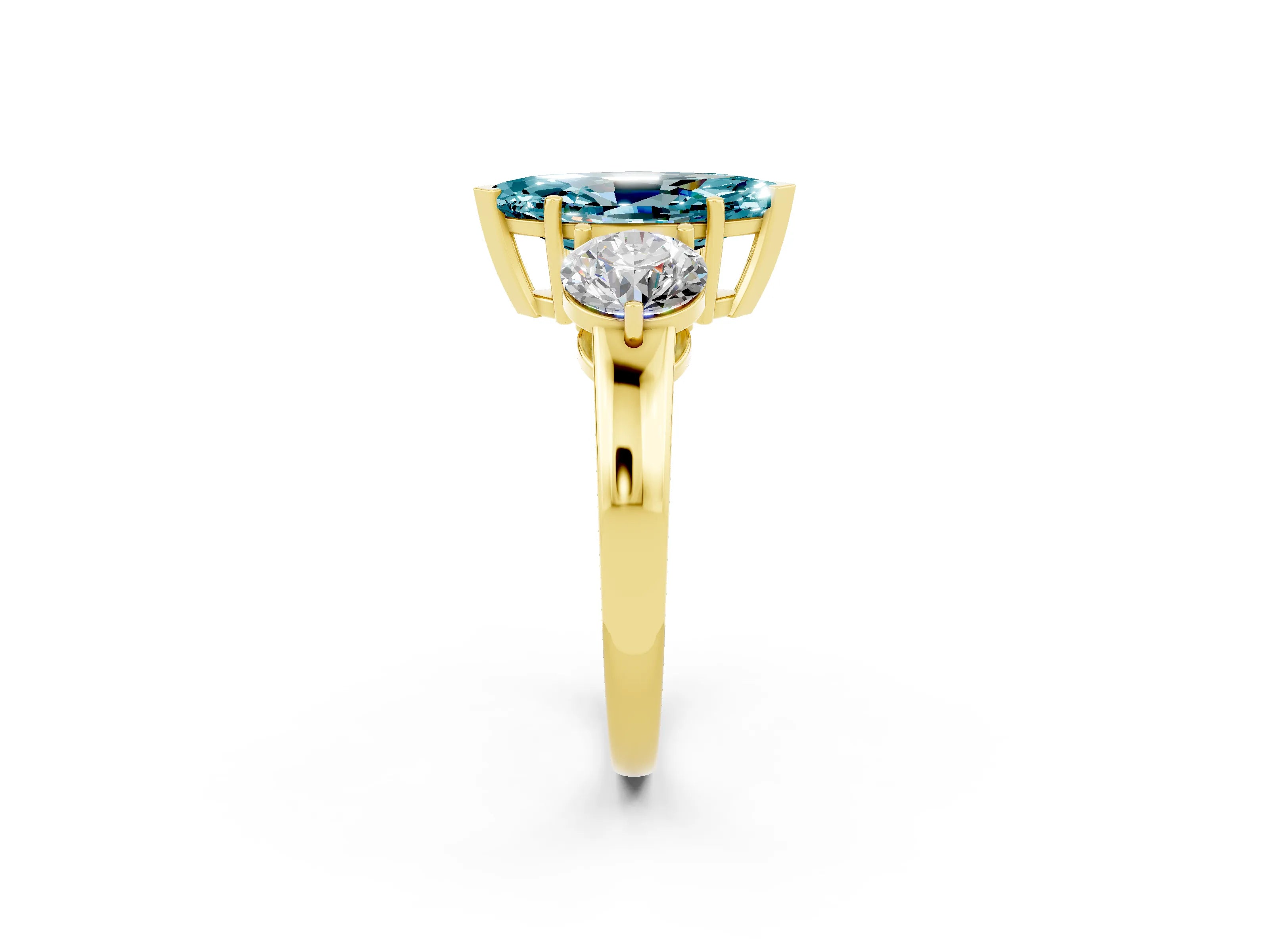 Yellow gold Marquise Cut Blue Topaz Three-Stone Ring with Prong Setting and Classic Band_2