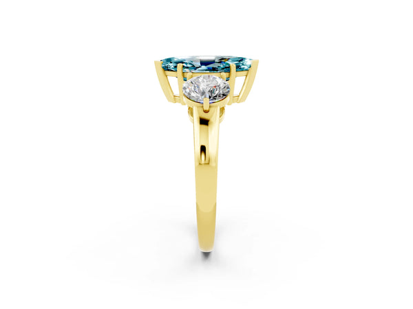 Yellow gold Marquise Cut Blue Topaz Three-Stone Ring with Prong Setting and Classic Band