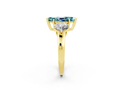 Yellow gold Marquise Cut Blue Topaz Three-Stone Ring with Prong Setting and Classic Band_2