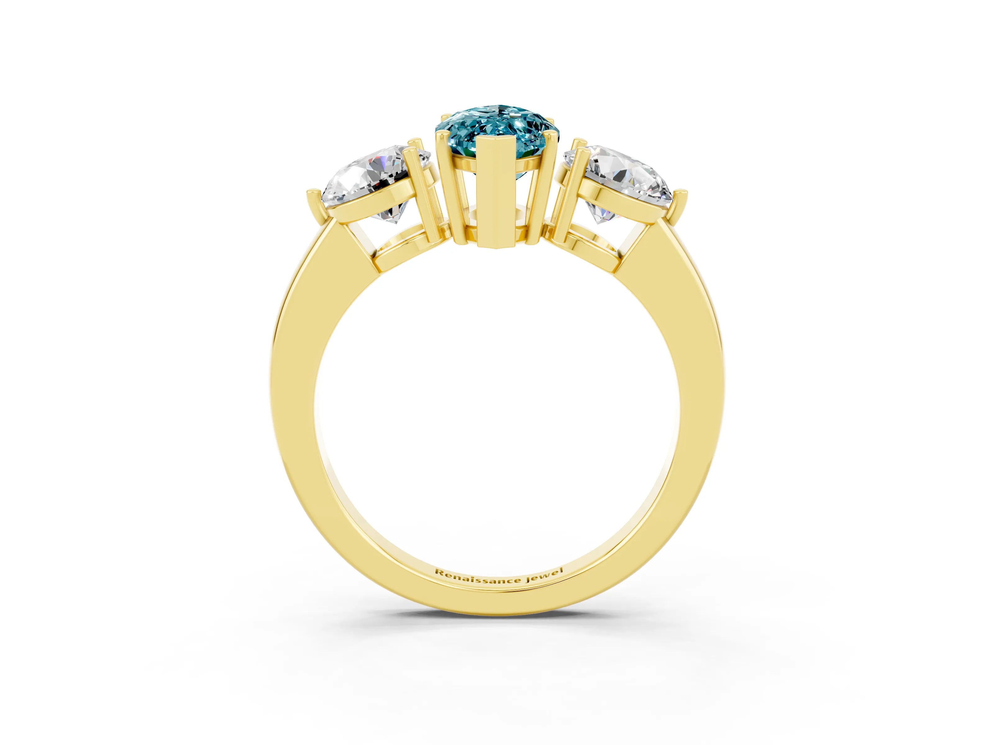 Yellow gold Marquise Cut Blue Topaz Three-Stone Ring with Prong Setting and Classic Band_3