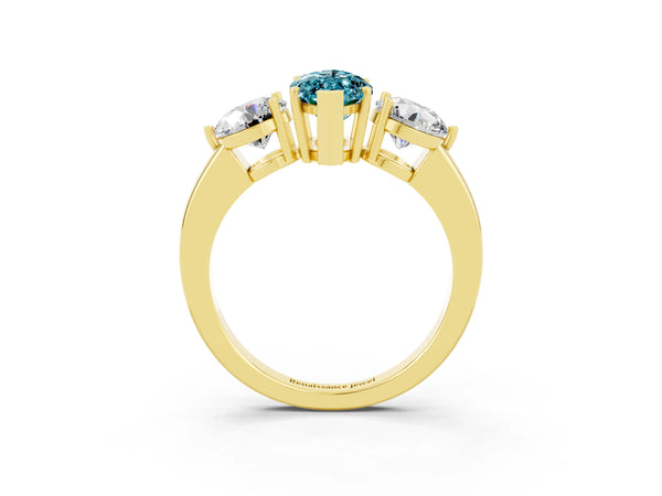 Yellow gold Marquise Cut Blue Topaz Three-Stone Ring with Prong Setting and Classic Band